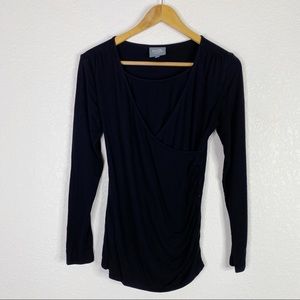 Milk Nursingwear Black Long Sleeve Faux Wrap Top